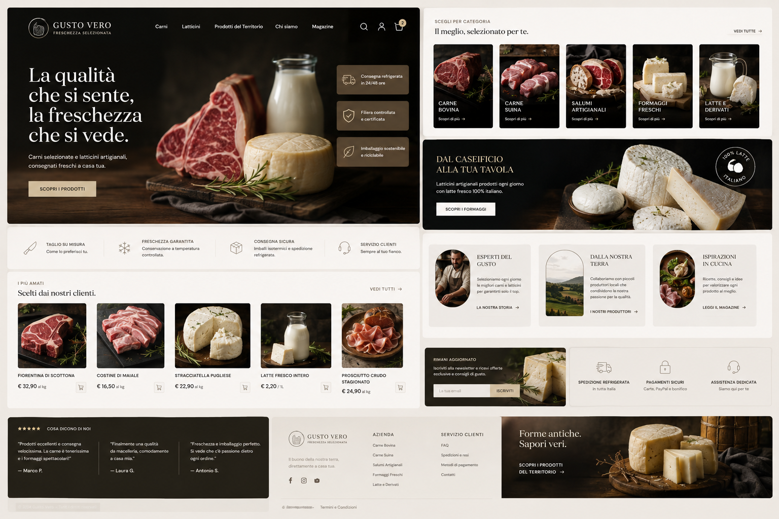 Moodboard del progetto Bottega Italiana: palette, tipografia, homepage e materiali di brand